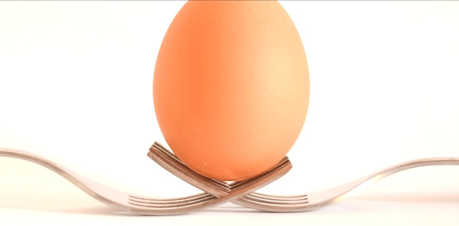 Egg balancing on two forks