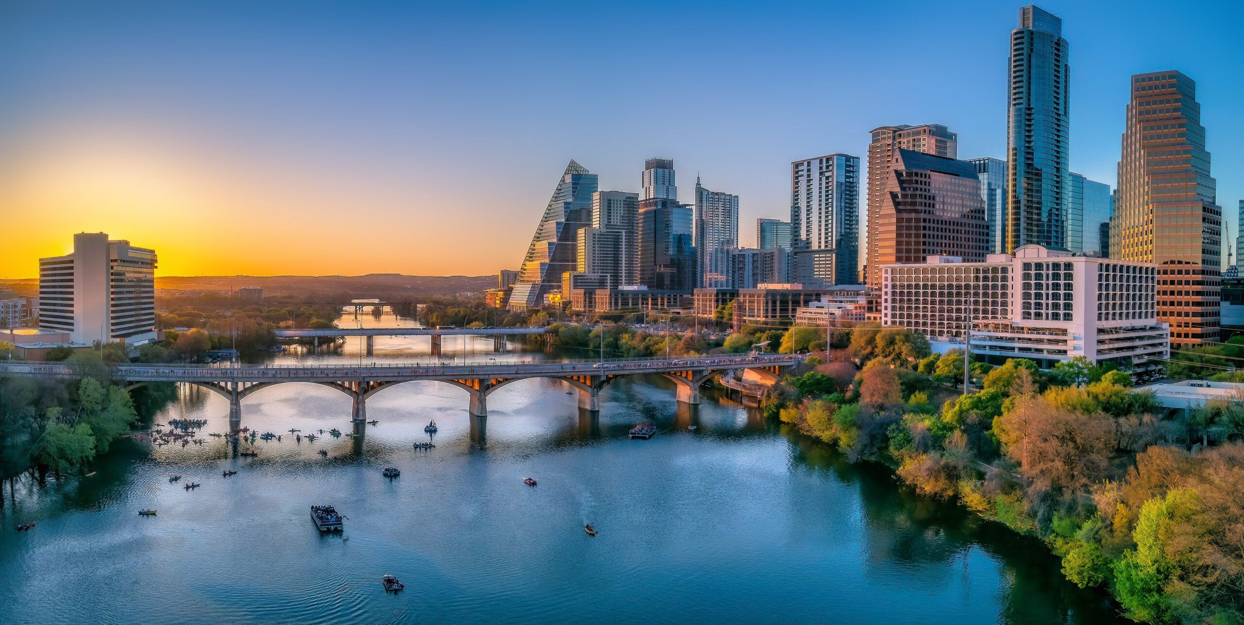 An Austin, TX skyline at dusk.