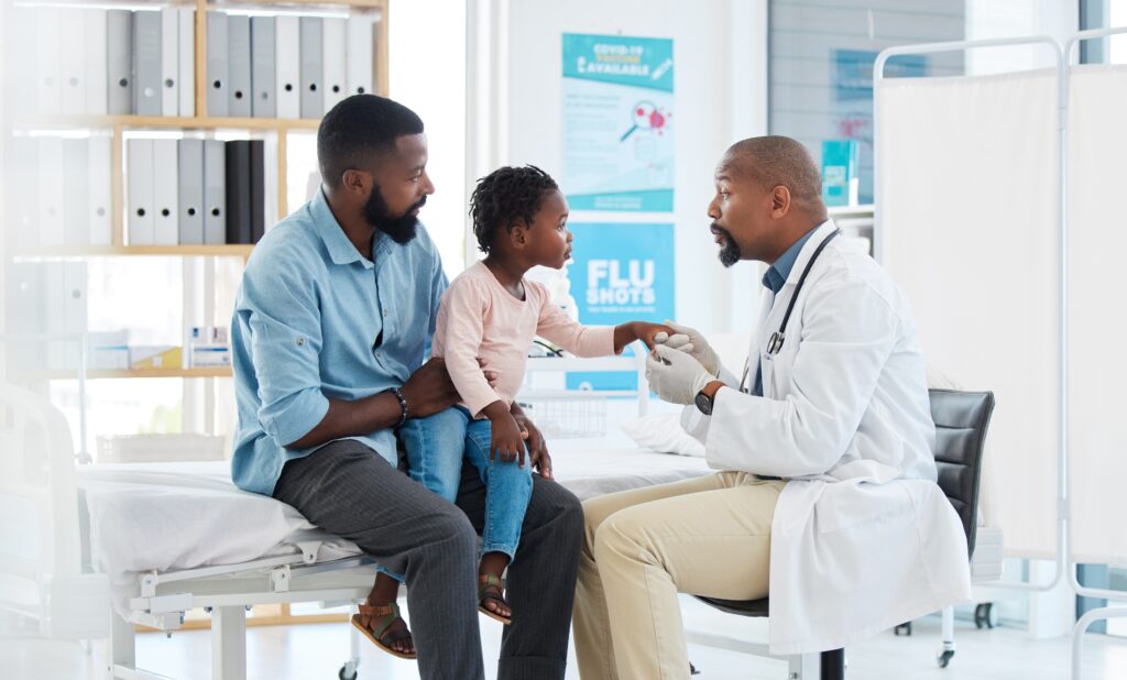 Father and son at an allergy appointment